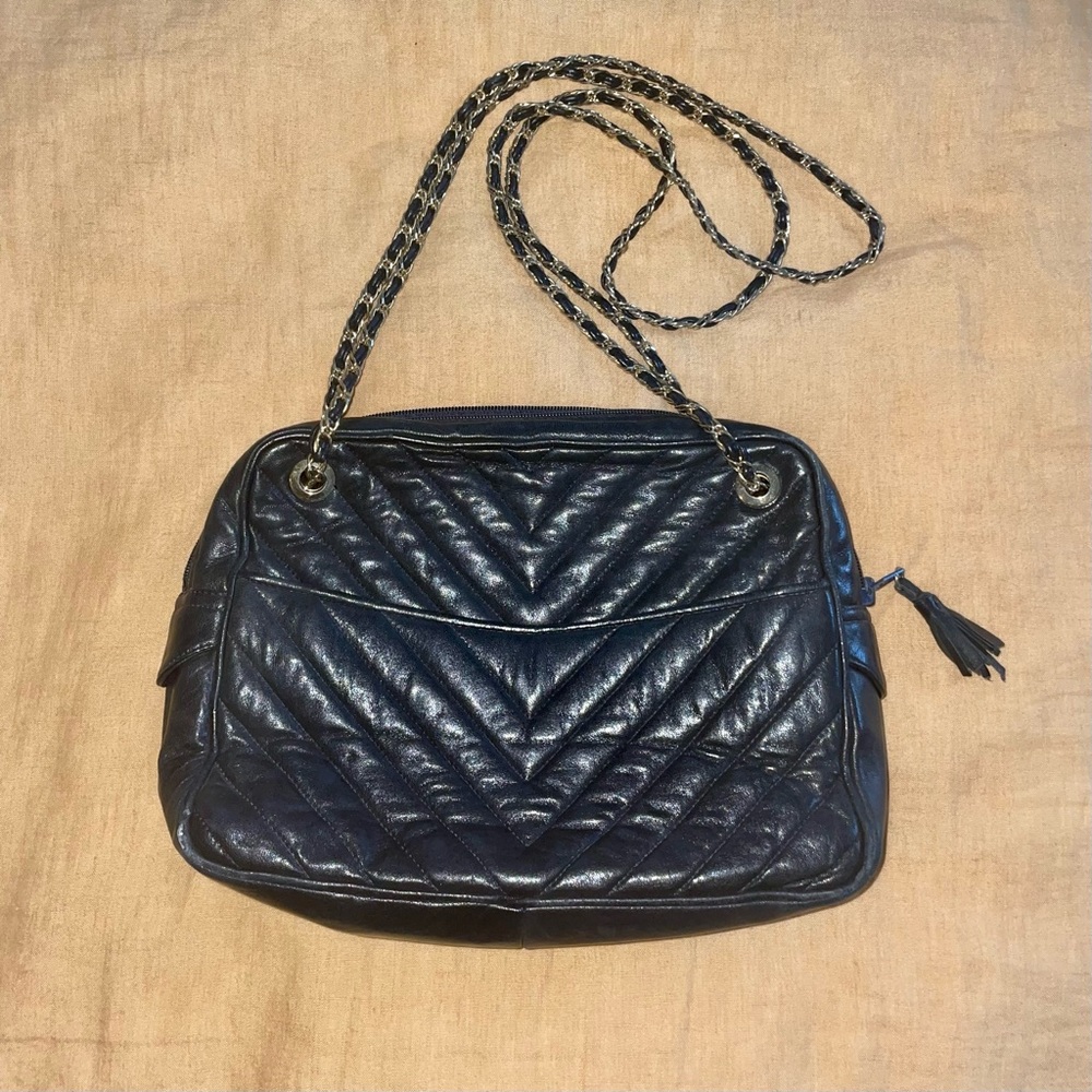 Jay Herbert Chevron Quilted Navy Blue Lambskin shoulder bag